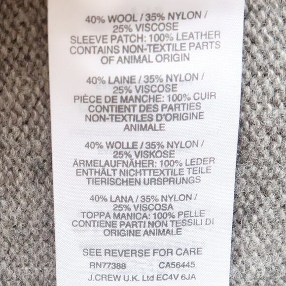 J. Crew Grey Wool V-neck Long Sleeve Pullover Sweater w Brown Leather Panels S - Picture 9 of 10